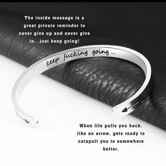 Stainless Keep F$#ing going Inspirational Bracelet - Picture 2 of 5